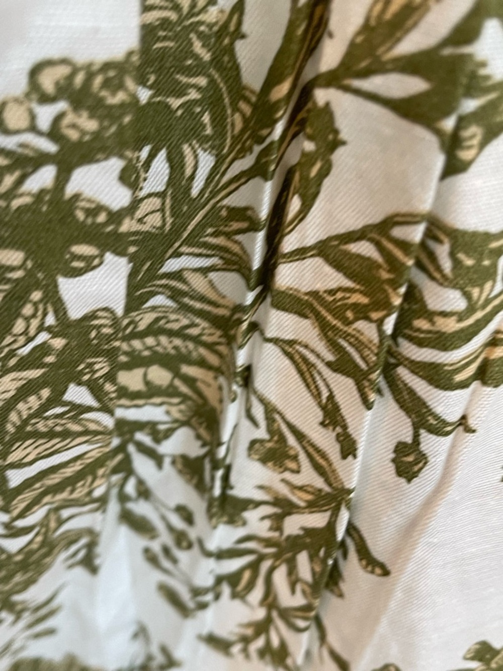 Sleeveless White Dress with Olive Green Botanical Print - Picture 4 of 10